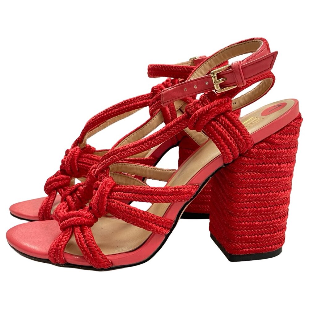 CABi Shoes Red Strappy Sandal Size 7 M Sandals Rope Slingback Tiptoe Block Heels